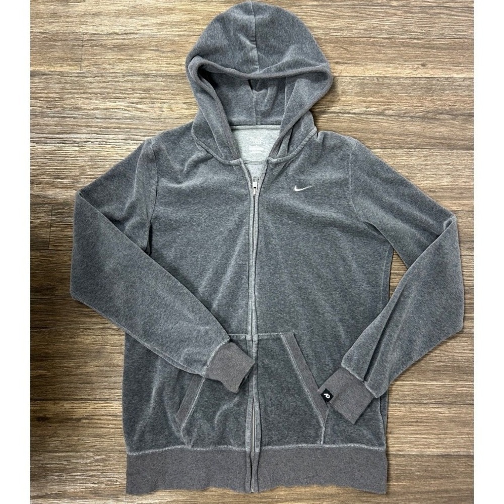 Nike‎ Athletic Dept Full Zip Velour Track Jacket Women Large Gray Swoosh Hooded